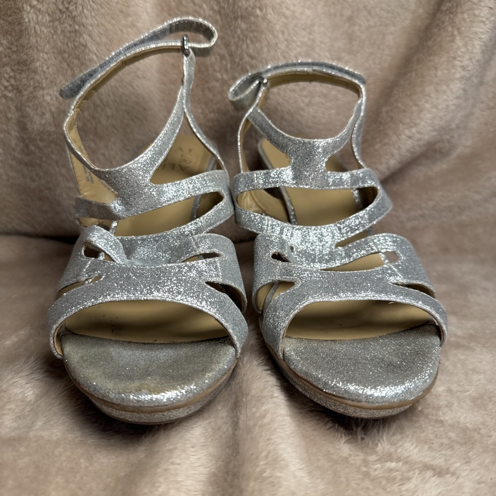 Naturalizer Dianna Dress Heels Women's 8M Silver Glitter Strappy Platform Good - Picture 2 of 8